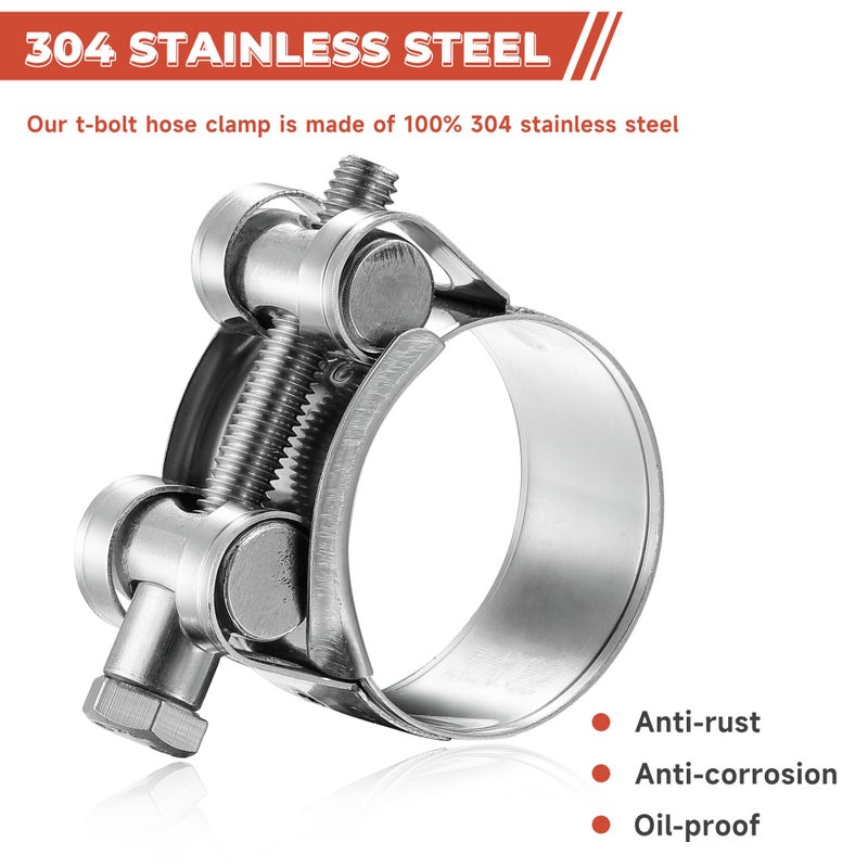 AKIHISA T-Bolt Hose Clamp,36-39mm OD Range 304 Stainless Steel Pipe Strap Clamp, Adjustable Heavy Duty Tube Clamp (4Pack, 1.42" to 1.54") - Image 5